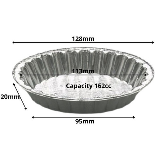 128 diam x 20mm depth  5" Lanced Round Fluted  foil flan cases ( Pack x 162 )