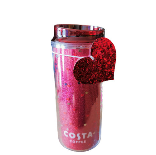 Costa Coffee 16oz Valentines RED Hearts Re-usable Cup and Lid