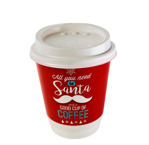 Christmas 8oz Santa's Good cup of Coffee Twin wall with Lid ( Pack of 25 )