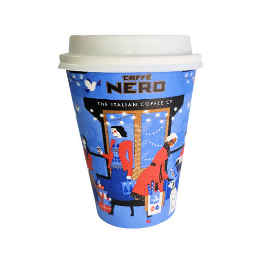 Christmas Caffe Nero 12 oz Ripple Cup with Lid Christmas scene ( Pack of 36 )