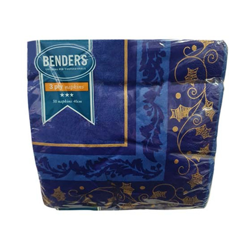 Benders gold leaf blue napkin 40 x 40cm  3ply - Pack x 50 
