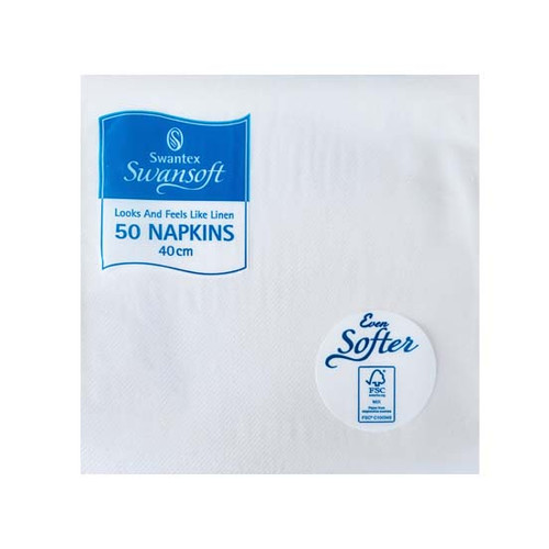 Swansoft White Napkins 40cm - Pack of 50