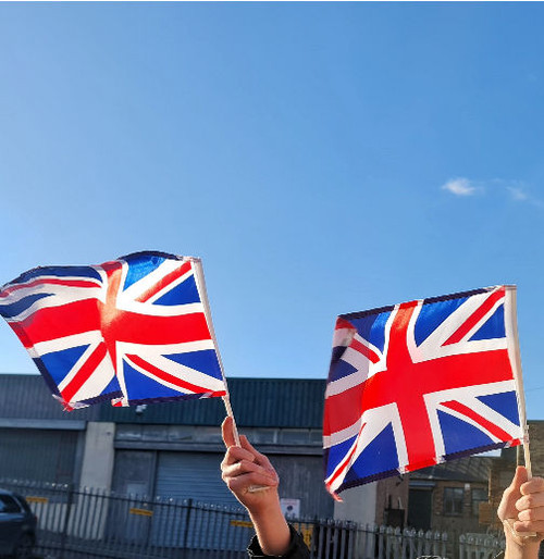 Pack x 2 Large 42 x 27cm Union Jack Flags can be held or clipped to the car ideal for the Queens Jubilee 2022