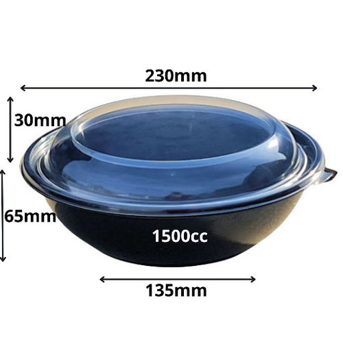 Black Re-usable 1500cc Salad Bowl and Dome Lid 230mm dia  ( see qty options )