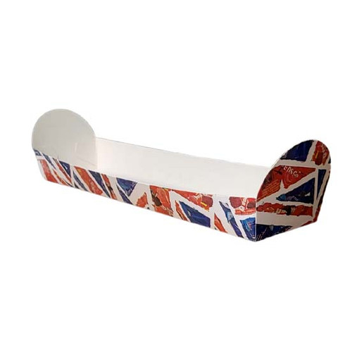 Pack of 10 Union Jack design Waxed Lined Cardboard Baguette trays 270 x 100 x 30mm 