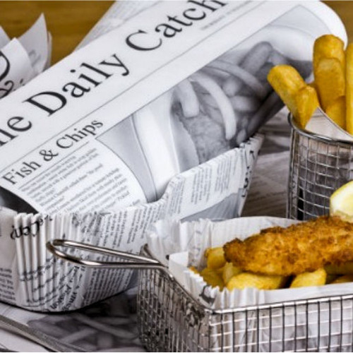 Pack x 500 The Daily Catch, the ‘100% food-safe newspaper-style printed natural greaseproof paper