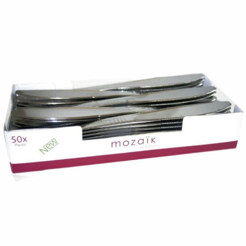 Pack of 50 Sabert Mozaik Silver Effect Knife 20cm Metallised Reusable or Disposable