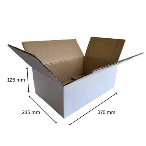 Pack x 250 Heavy Duty Twin Wall White Cardboard Boxes with Overlapping Lid 375 x 235 x 125 mm