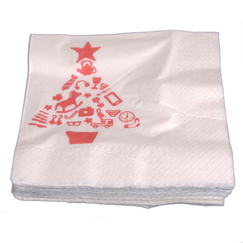 Case of 2,000 White 2ply Christmas Napkins Printed Red Christmas Tree 33 x 33cm 2ply