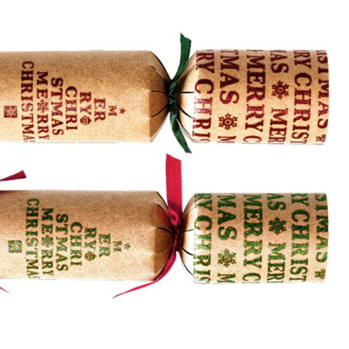 12'' Kraft Merry Christmas Tree Glittered Cracker - Pack of 10