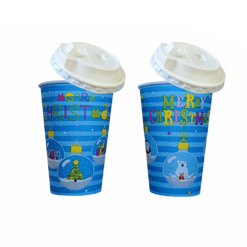 9oz Merry Christmas Hot Paper Cups with Lift & Lock Lid polar bear