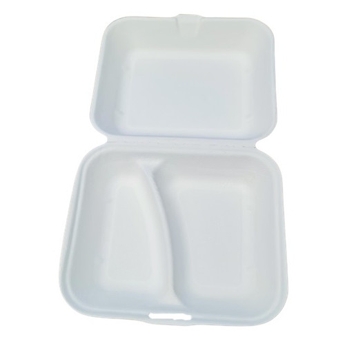 Pack x 50 Large Bagasse Takeaway Container Meal Box 9"x 9"x 3" Two Compartment 
