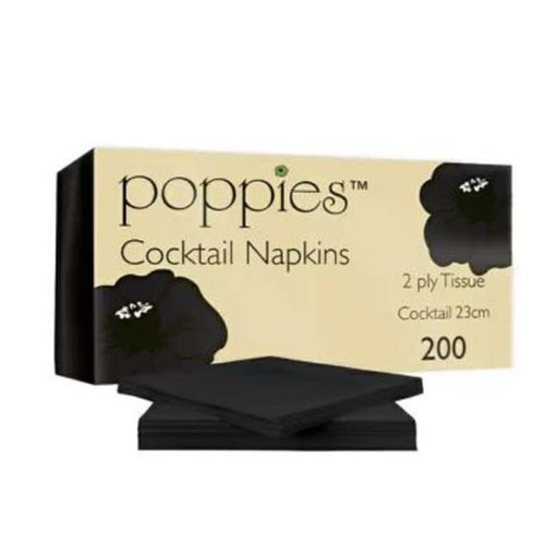 Black  Cocktail Napkins 23cm 2ply - Pack of 200