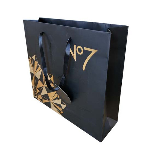 Gift Carrier Bag Black and Gold No7 Rope Handle with card base insert