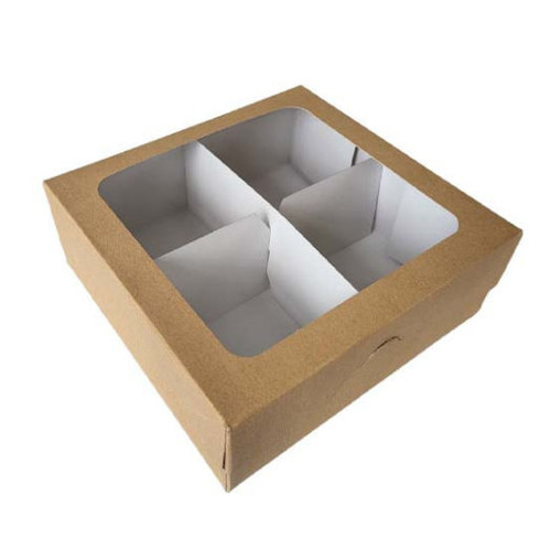 Pack x 50 Plain Kraft Bakery boxes with window 7.5"x 7.25" X 2.75" ( Removable inserts )