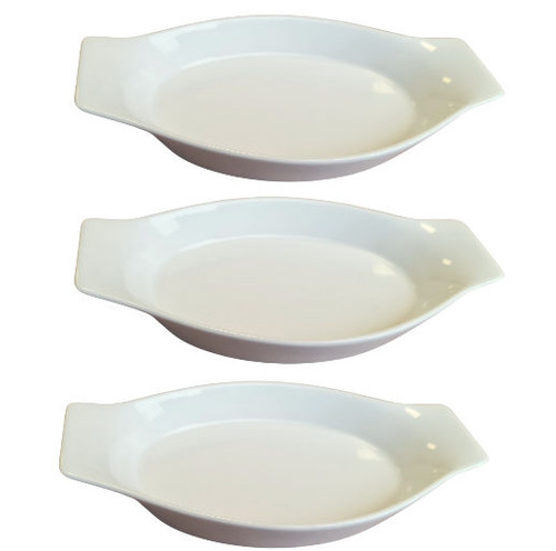 Rak Vitrified Porcelain White Eared Oval Dish 20cm each