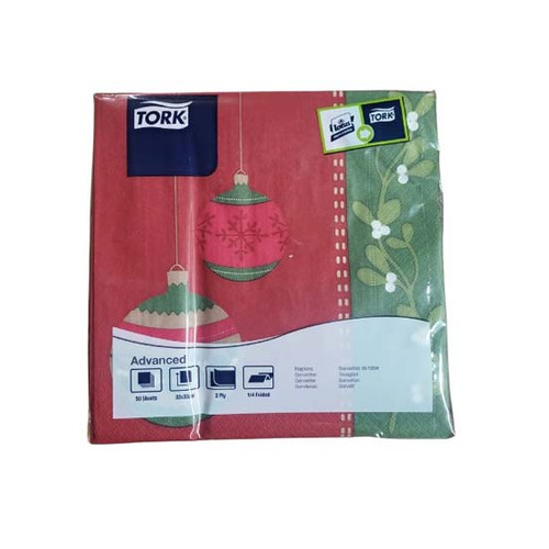 Joyful Christmas 33cm Tork 2ply Red Green Napkins - Pack of 50