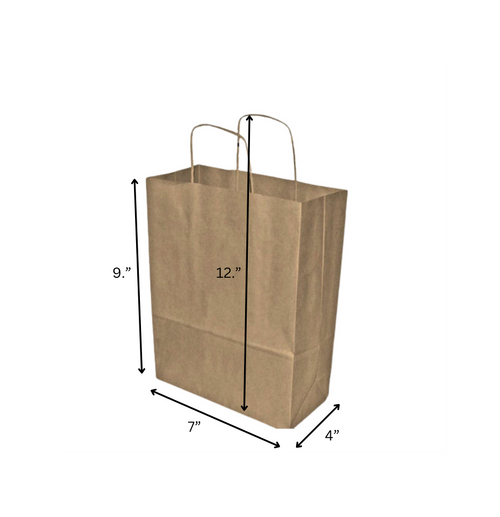 Brown Small Twist Handle Kraft Paper Carrier Bag  W7'' x D4'' x H9'' ( with handle 12" ) see qty options