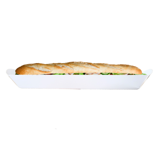 White cardboard wax lined baguette tray 12 x 4 inch (315 x 100 x 35mm)