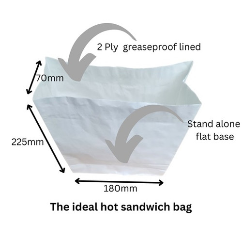 Case x 250 White SOS 2ply Hot sandwich bags 225 x 180 x 70mm