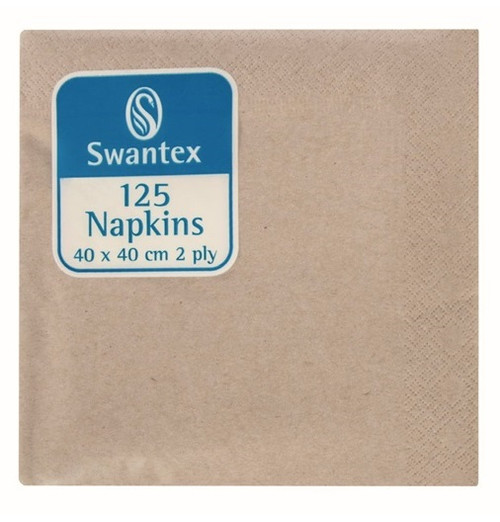 Swantex Plain Kraft Dinner Napkins 40cm 2 Ply -  1/4 Fold Pack of 125