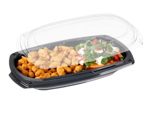 Pack x 5 HIGH QUALITY Small black base with clear Snap On  lid platters 245 x 185 x 60mm CLEARANCE Pack x 5 HIGH QUALITY Small black base with clear Snap On  lid platters 245 x 185 x 60mm CLEARANCE