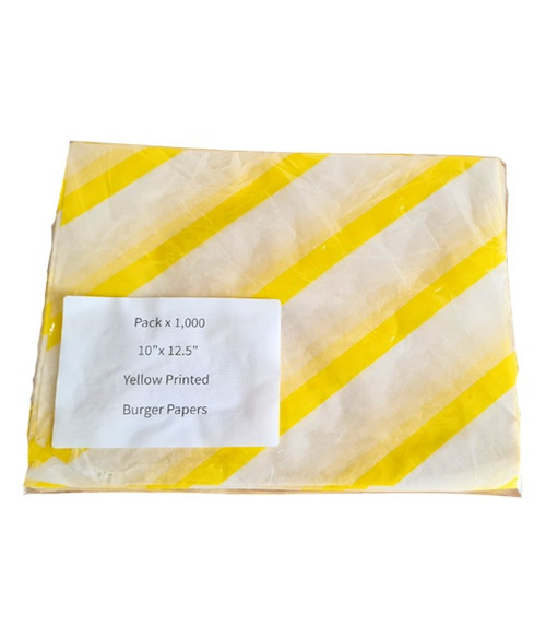 Pack x 1,000 10"x 12.5" Yellow Printed Burger Papers CLEARANCE