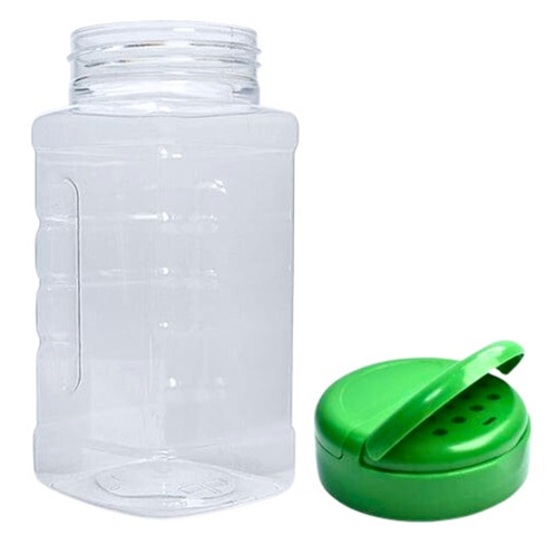 1,000ml Square PET Plastic Spice Jar Includes Green Dispenser Flapper Cap (see qty options)