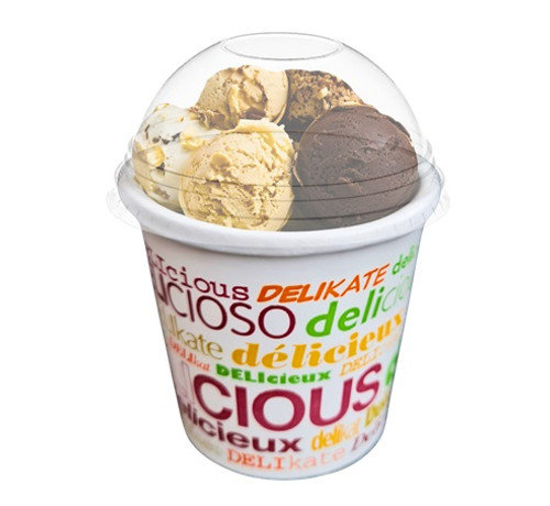 4/5 Scoop Ice Cream 16oz Cardboard Desert tub Printed 'Delicious' ( see options) 