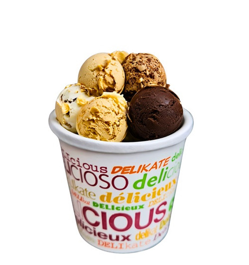 3/4 Scoop Ice Cream 12oz Cardboard Desert tub Printed 'Delicious' ( see options) 