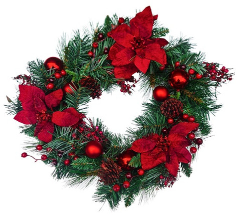 Christmas Decoration/Door Wreath Artificial 50cm dia Red/Green Quality Wreath