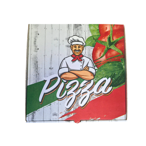 White Printed Pizza Boxes 12" - Pack x 50