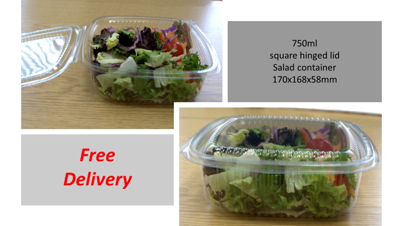 Hinged Salad Container 1500ml  Recycled Plastic Food Containers & lids