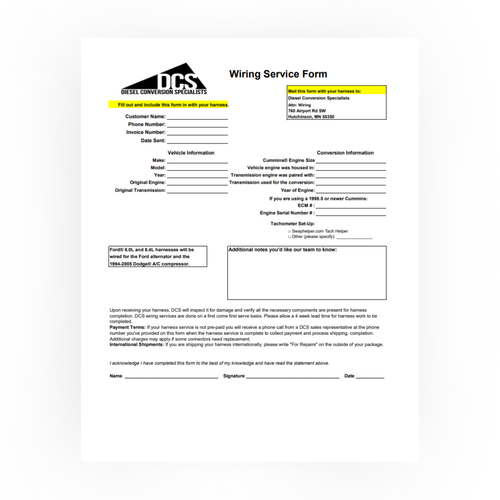 DCS Wiring Harness Service Form