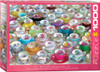 Tea Cup Collection 1000 piece puzzle with colourful vintage teacups and floral patterns by Eurographics