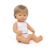 Miniland Doll 38cm - Caucasian Dark Blond Boy Baby Doll  (Dressed)