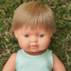 Miniland Doll 38cm - Caucasian Dark Blond Boy Baby Doll  (Dressed)