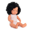 Miniland Doll 38cm - Caucasian Curly Black Hair Girl Baby Doll (Dressed)