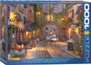 French Walkway 1000 piece puzzle with cobblestone street cafes and evening lights by Eurographics