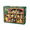 The Chick Inn 1000 piece puzzle with baby chicks in wooden cubby and floral farm scene by Cobble Hill