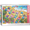 Beach Summer Fun 1000 piece puzzle with colourful umbrellas and aerial beach scene by Eurographics