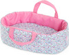 Floral carry bed accessory for 30cm Mon Premier Corolle baby dolls with pink handles and padded interior