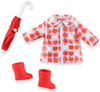 Rainy Day Accessories Set for 36cm Ma Corolle dolls with apple print raincoat umbrella and red boots
