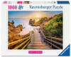 Ravensburger Stairway to Camilo Beach 1000 piece puzzle featuring wooden staircase, Algarve cliffs and ocean sunset scenery