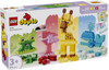 LEGO DUPLO Animal Building Game 10472 featuring colourful animal builds including giraffe, whale, flamingo, crocodile and frog