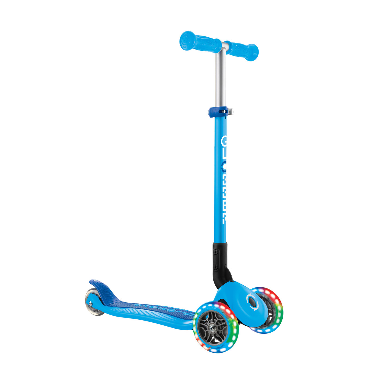 Globber PRIMO FOLDABLE LIGHTS Wheel Scooter Sky Blue/Navy Blue