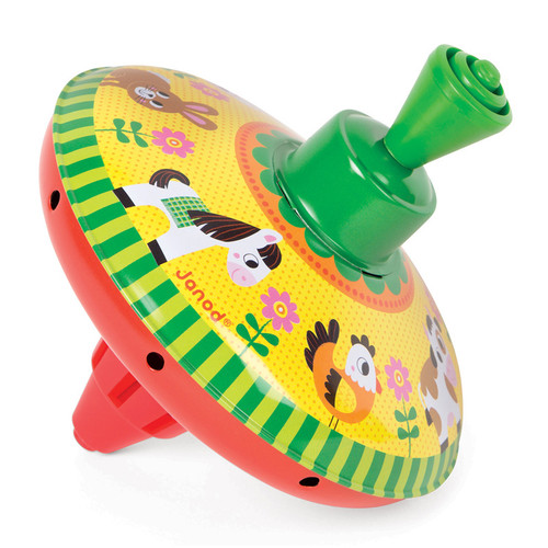 Janod Farm Spinning Top (Green Handle)
