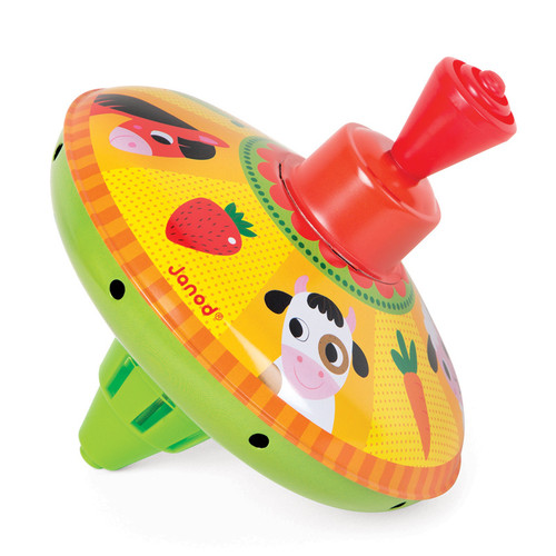 Janod Farm Spinning Top (Green Handle)