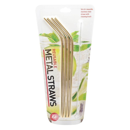 IS GIFT - Reusable Metal Drinking Straws - Gold (Set of 4)