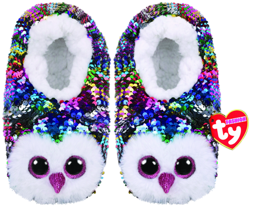 TY Fashion- Owen the Multicoloured Owl Sequin Slippers Medium